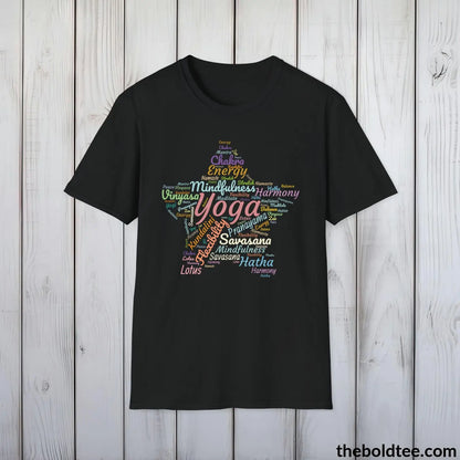 T-Shirt Black / S Yoga Word Art T-Shirt - Mindfulness & Harmony Vocabulary Unisex Tee - Peaceful Savasana Cotton Shirt Yogi Gift - 8 Stylish Trendy Colors