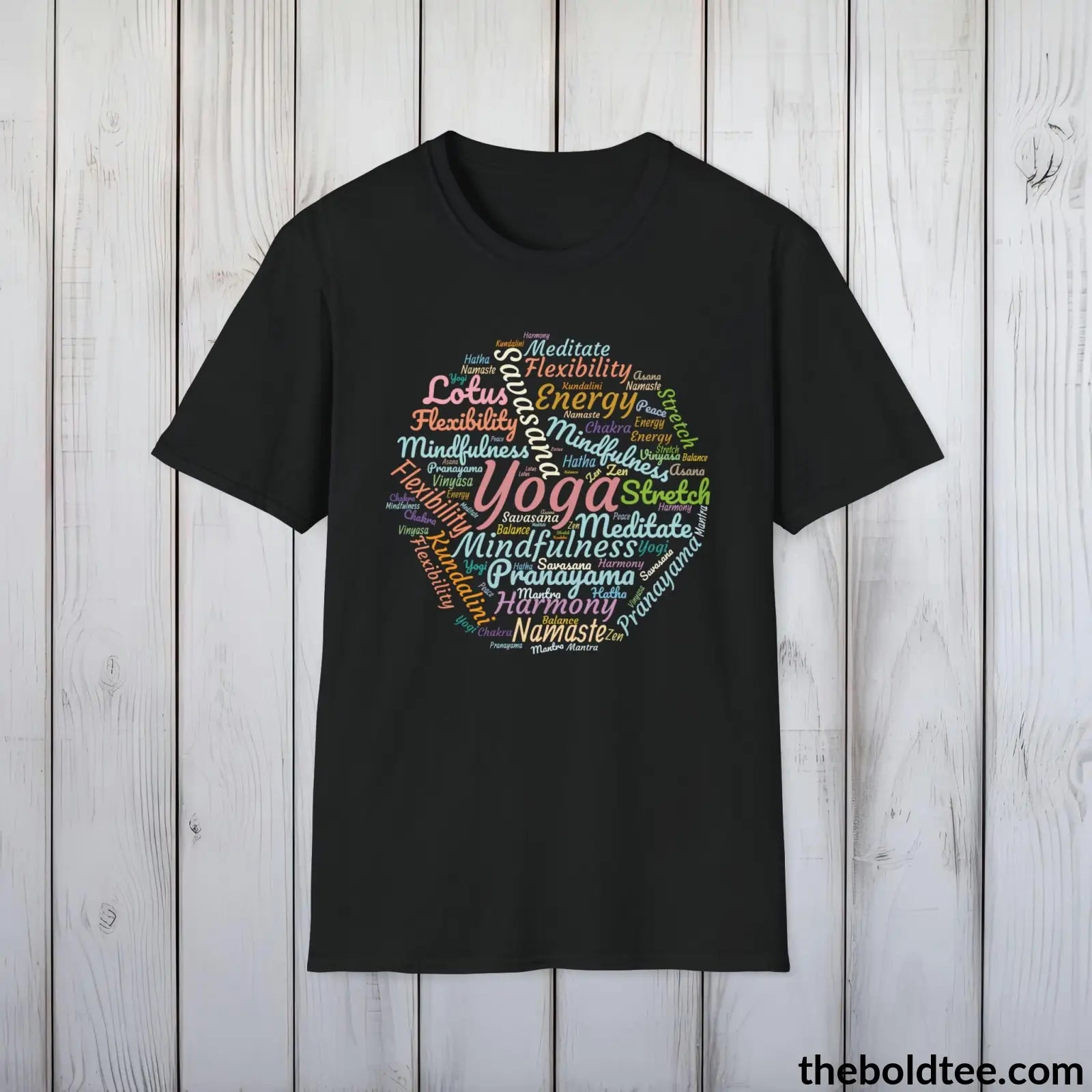 T-Shirt Black / S Yoga Word Art T-Shirt - Mindfulness & Harmony Vocabulary Unisex Tee - Peaceful Savasana Cotton Shirt Yogi Gift - 8 Stylish Trendy Colors