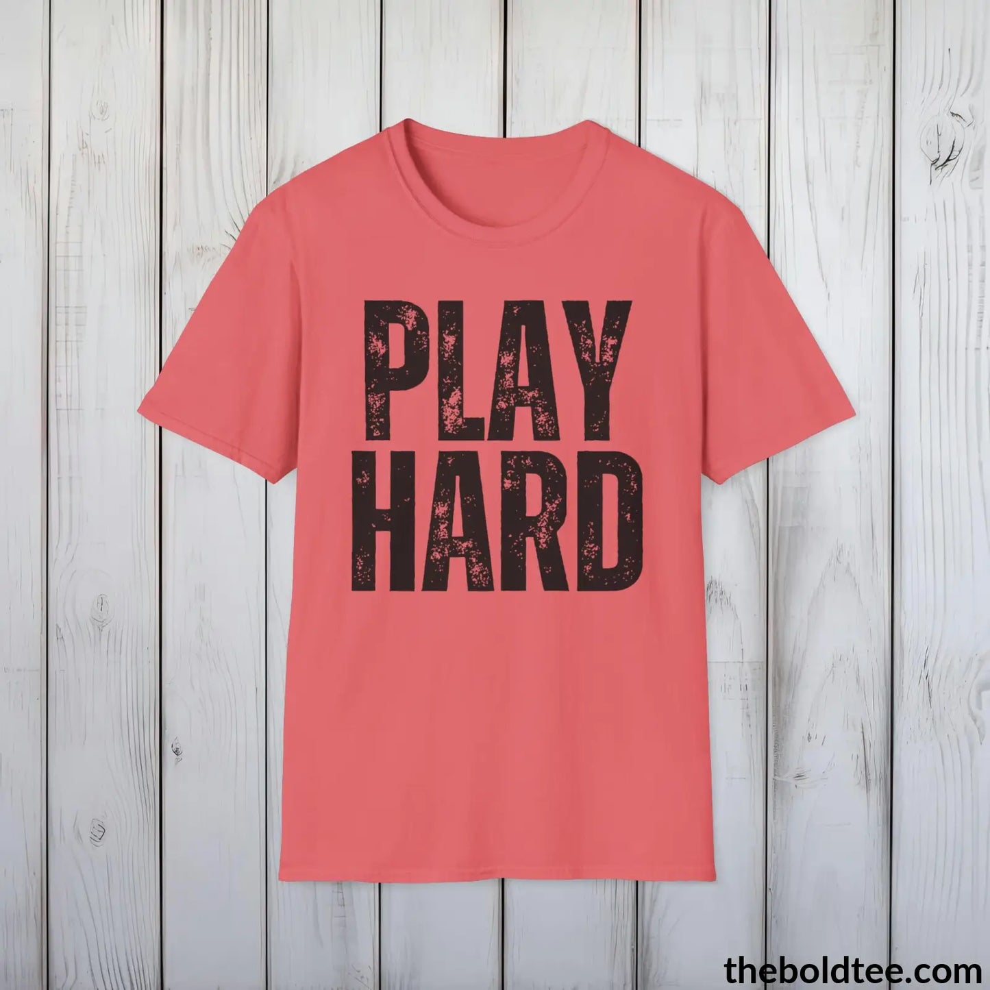 T-Shirt Coral Silk / S PLAY HARD Basketball Tee - Sustainable & Soft Cotton Crewneck Unisex T-Shirt - 9 Bold Colors
