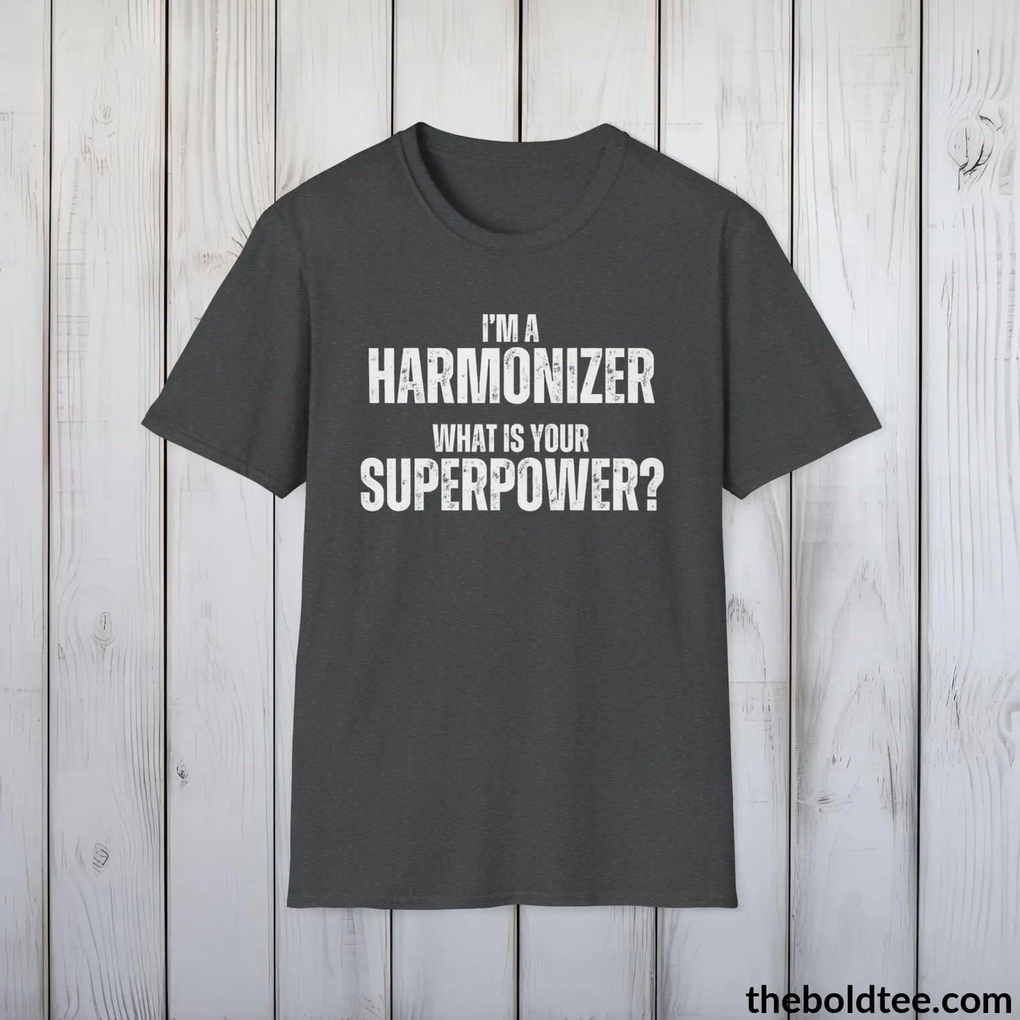 T-Shirt Dark Heather / S HARMONIZER Superpower Tee - Casual, Sustainable & Soft Cotton Crewneck Unisex T-Shirt - in 9 Bold Colors