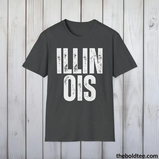 T-Shirt Dark Heather / S ILLINOIS Tee - Casual, Sustainable & Soft Cotton Crewneck Unisex T-Shirt - 9 Bold Colors