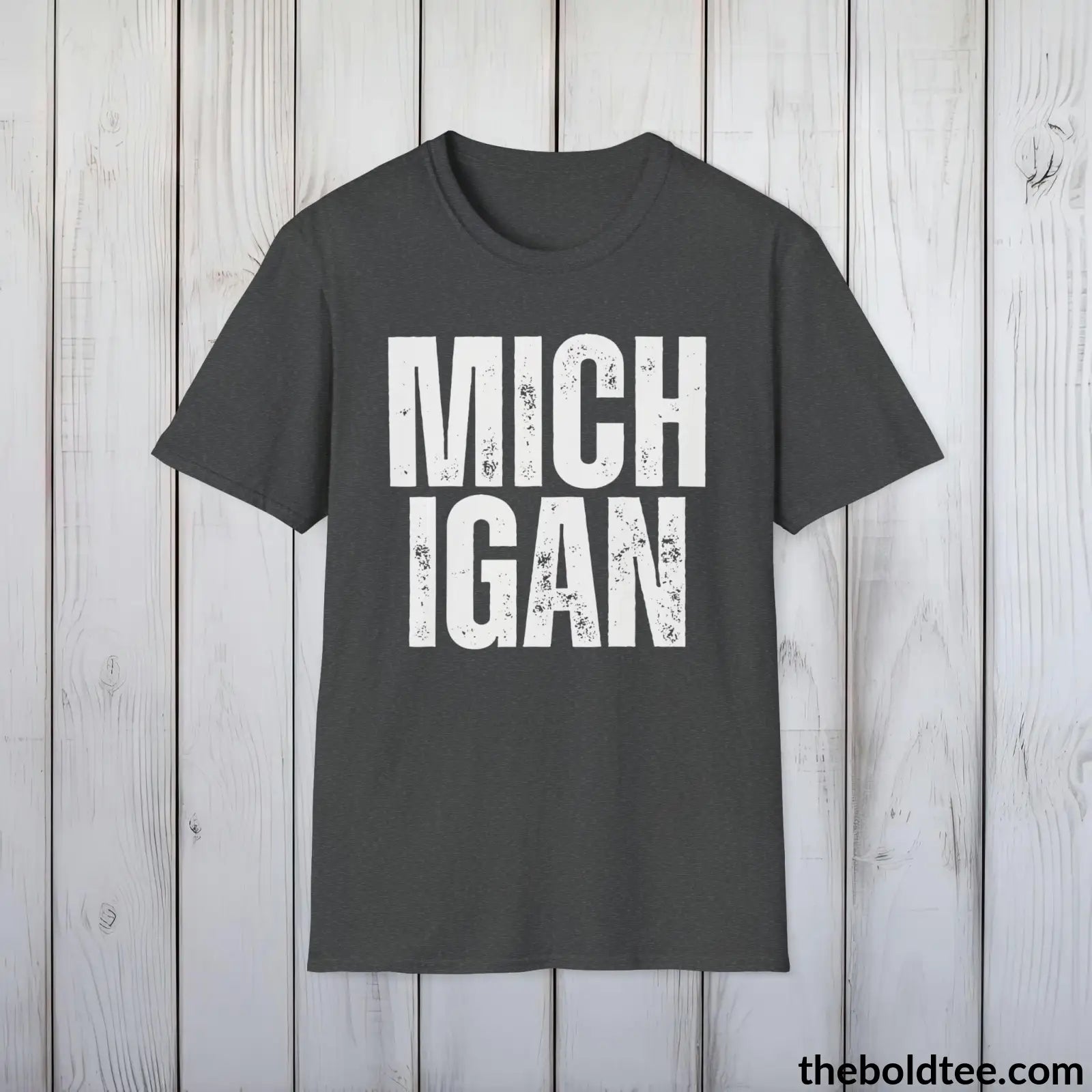 T-Shirt Dark Heather / S MICHIGAN Tee - Casual, Sustainable & Soft Cotton Crewneck Unisex T-Shirt - 9 Bold Colors