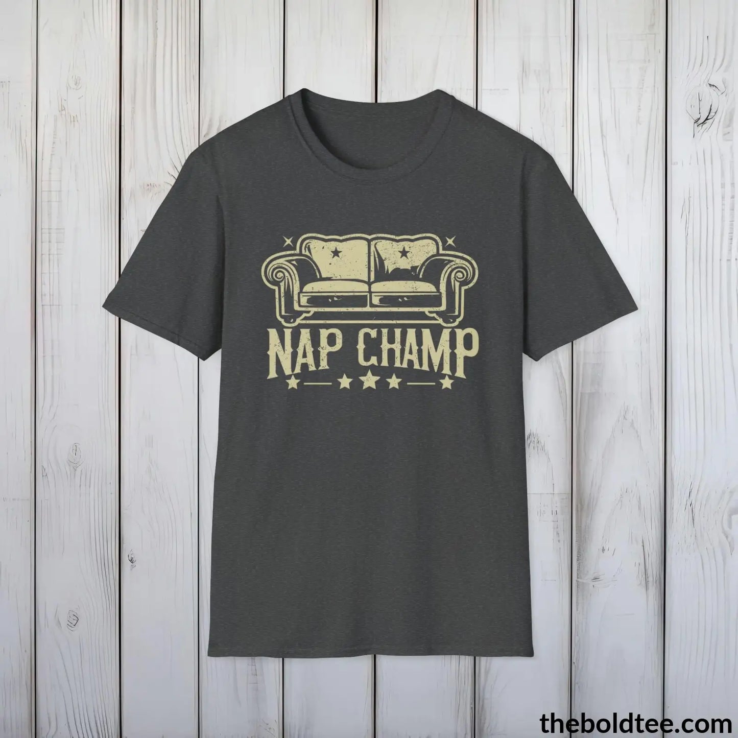 T-Shirt Dark Heather / S Nap Champ Lounge T-Shirt - Sleepy Dad's Favorite Tee - Perfect Dad Gift - Ultimate Comfort in Black, Grey or Navy