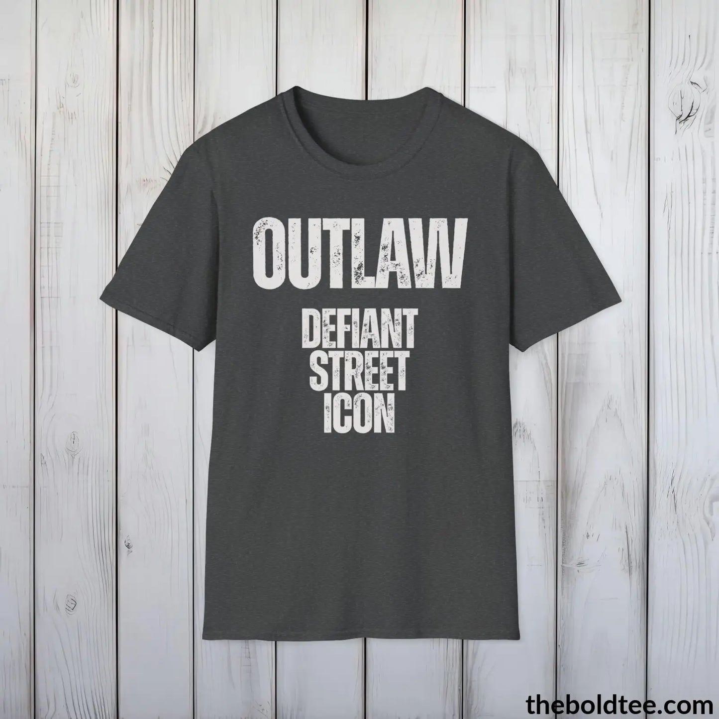 T-Shirt Dark Heather / S OUTLAW - Defiant Street Icon Tee - Bold Urbnan Cotton T-Shirt - 9 Epic Colors Available