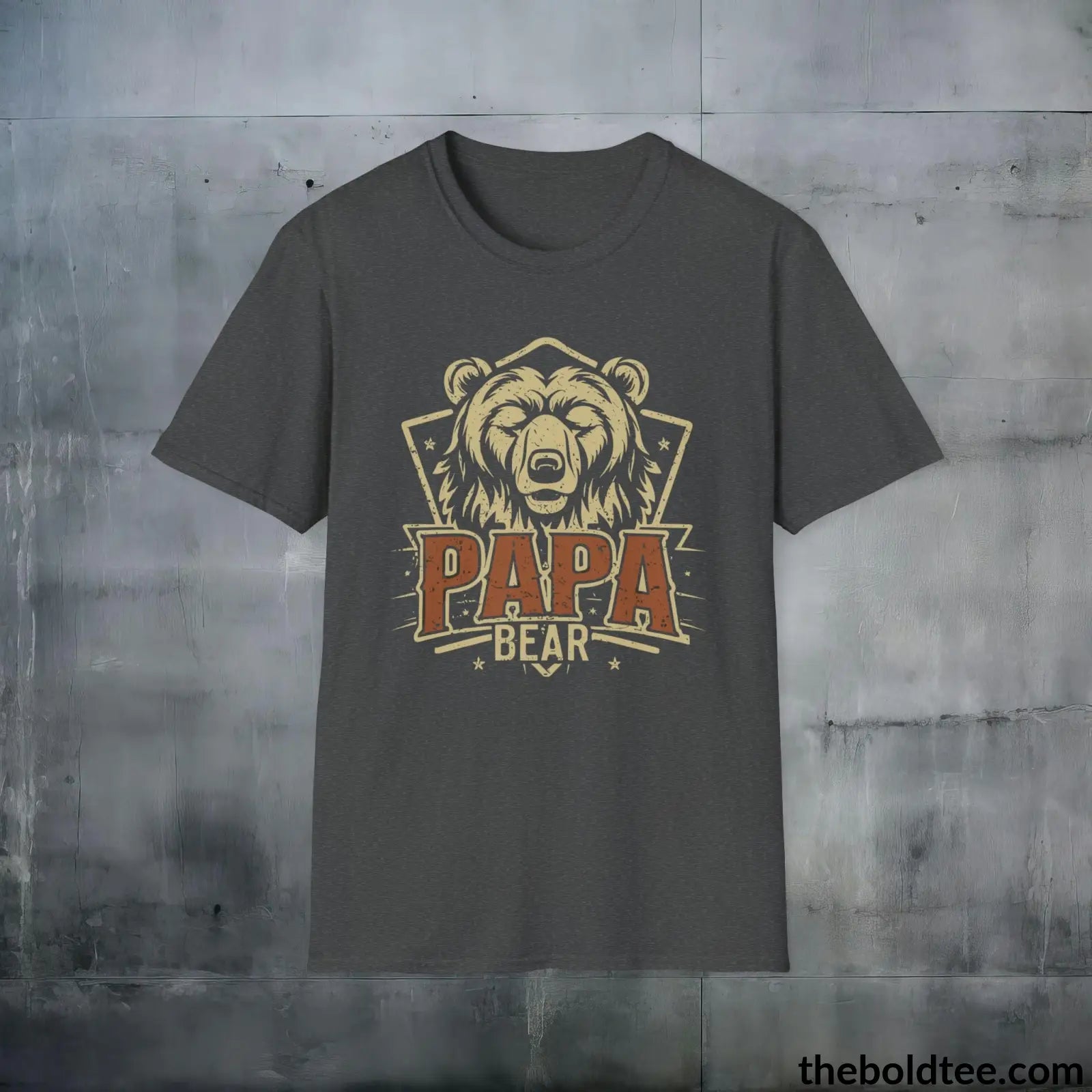 T-Shirt Dark Heather / S Papa Bear Family Leader T-Shirt - Father's Pride Tee for Awesome Dad's - Soft, Durable and Ethical Apparel in 3 Colors