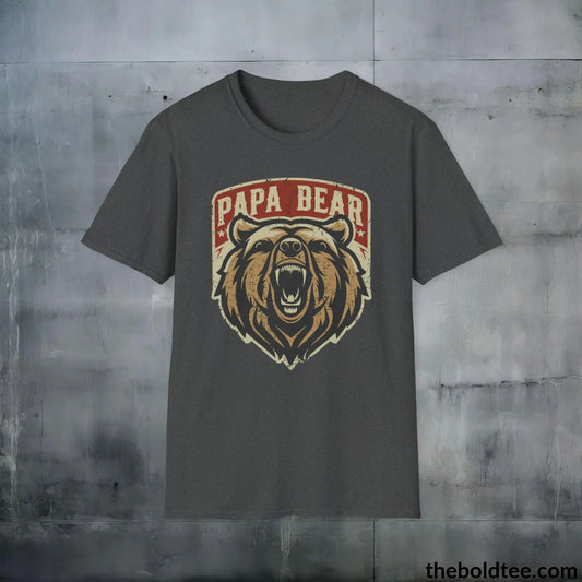 T-Shirt Dark Heather / S Papa Bear Family Leader T-Shirt - Father's Pride Tee for Awesome Dad's - Soft, Durable and Ethical Apparel in 3 Colors