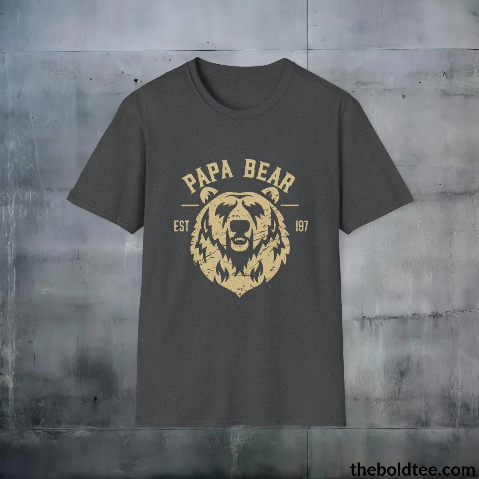 T-Shirt Dark Heather / S Papa Bear Family Leader T-Shirt - Father's Pride Tee for Awesome Dad's - Soft, Durable and Ethical Apparel in 3 Colors