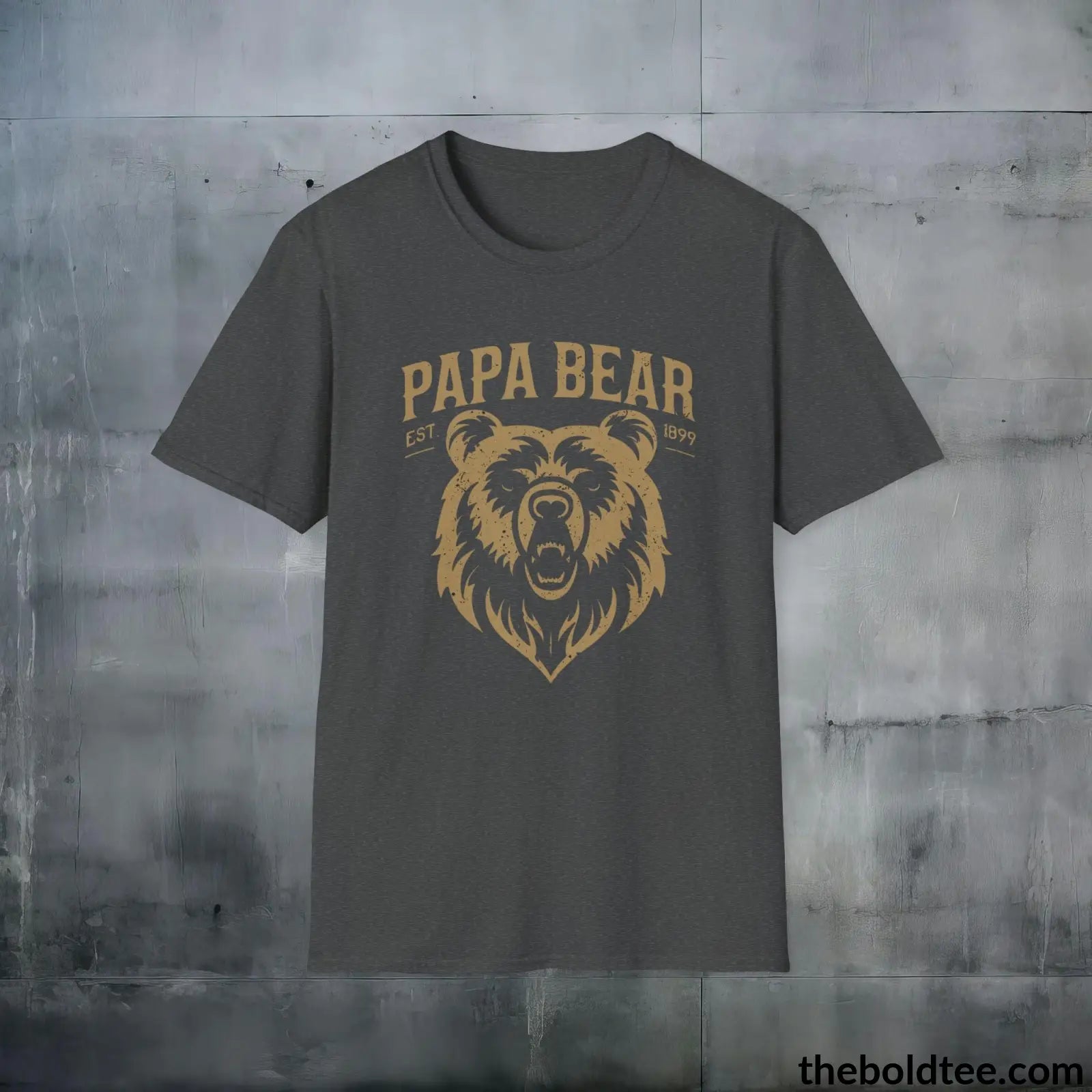 T-Shirt Dark Heather / S Papa Bear Family Leader T-Shirt - Father's Pride Tee for Awesome Dad's - Soft, Durable and Ethical Apparel in 3 Colors