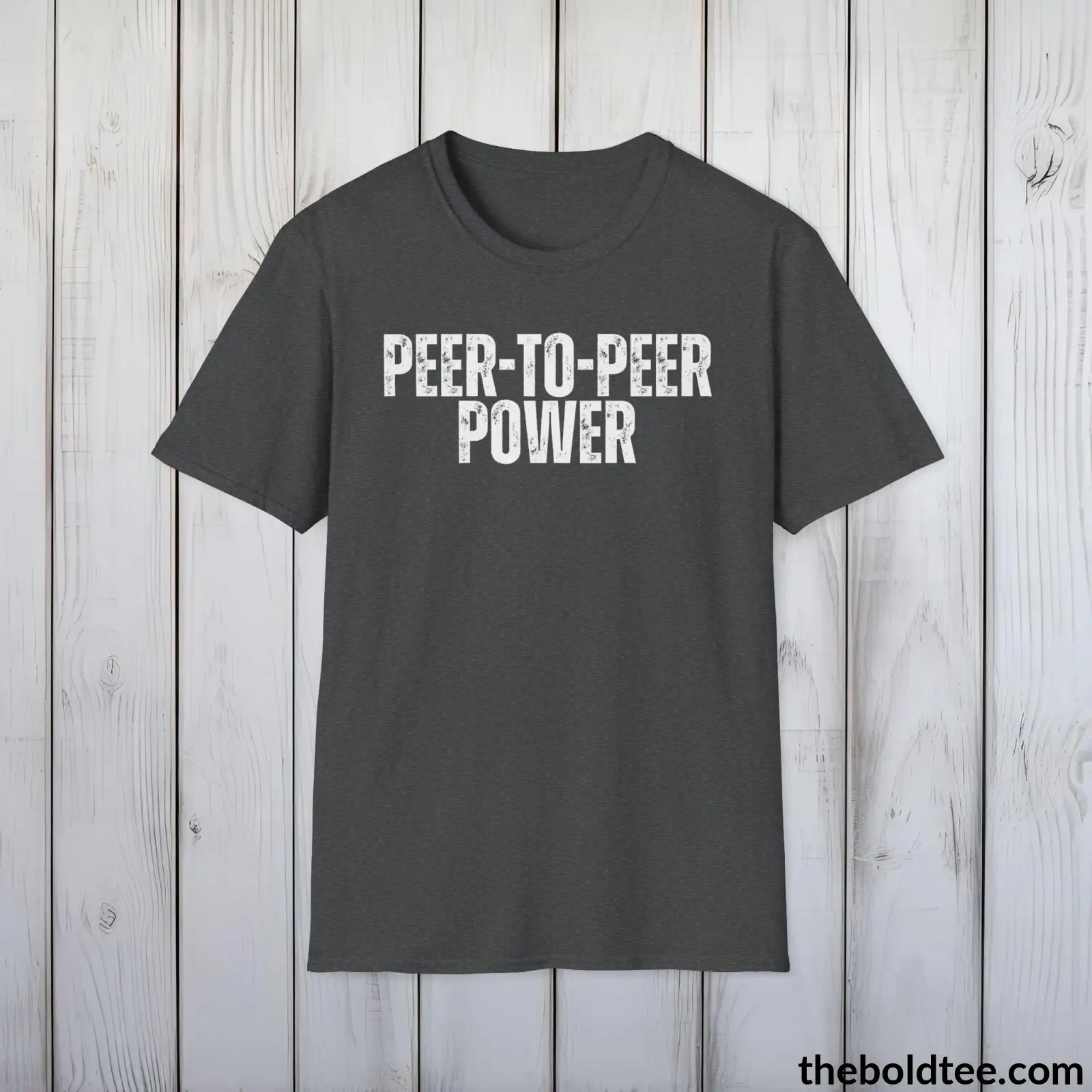 T-Shirt Dark Heather / S PEER-TO-PEER PWER Cryptocurrency Tee - Premium Cotton Crewneck Unisex T-Shirt - 9 Bold Colors