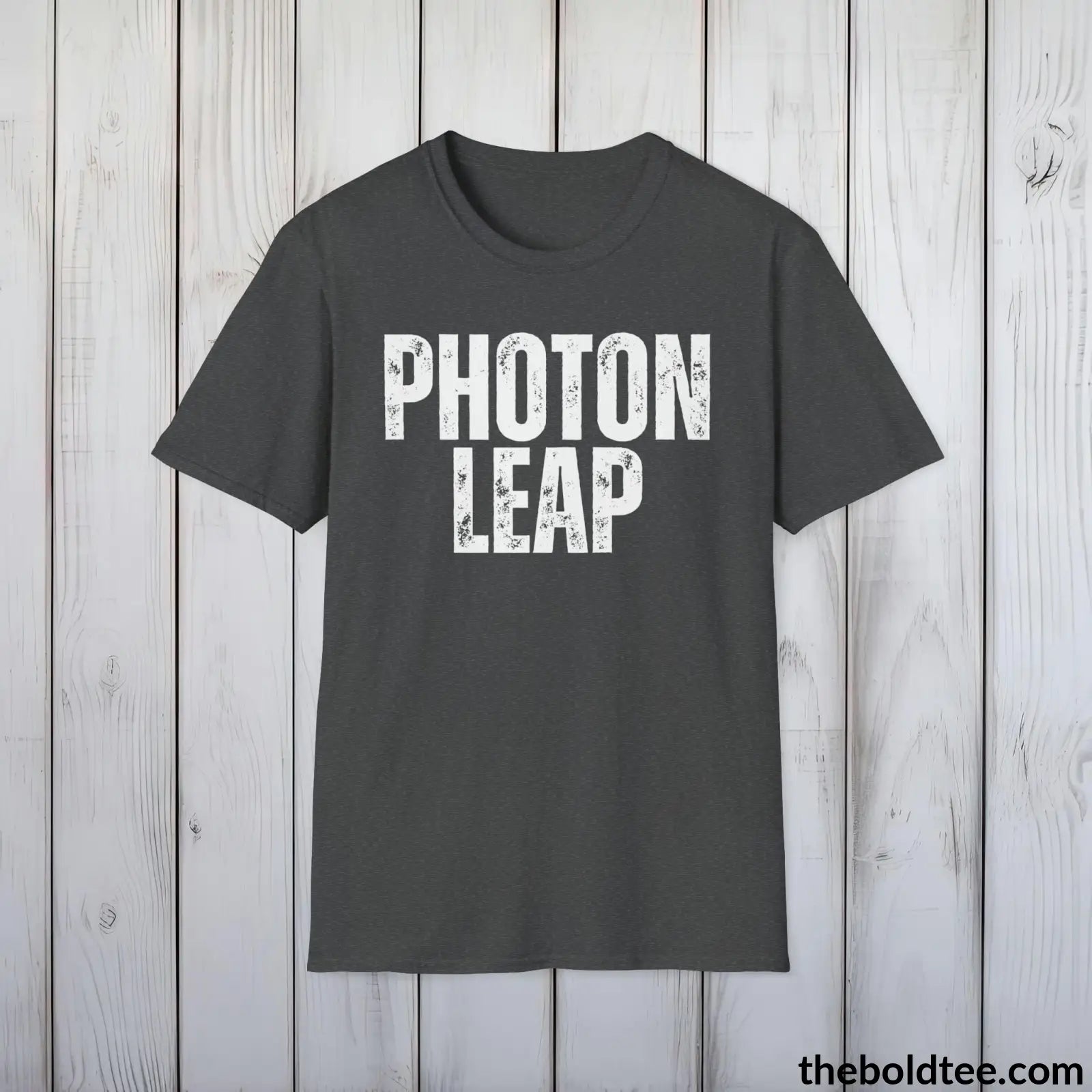 T-Shirt Dark Heather / S PHOTON LEAP Space Tee - Casual, Sustainable & Soft Cotton Crewneck Unisex T-Shirt - 9 Bold Colors