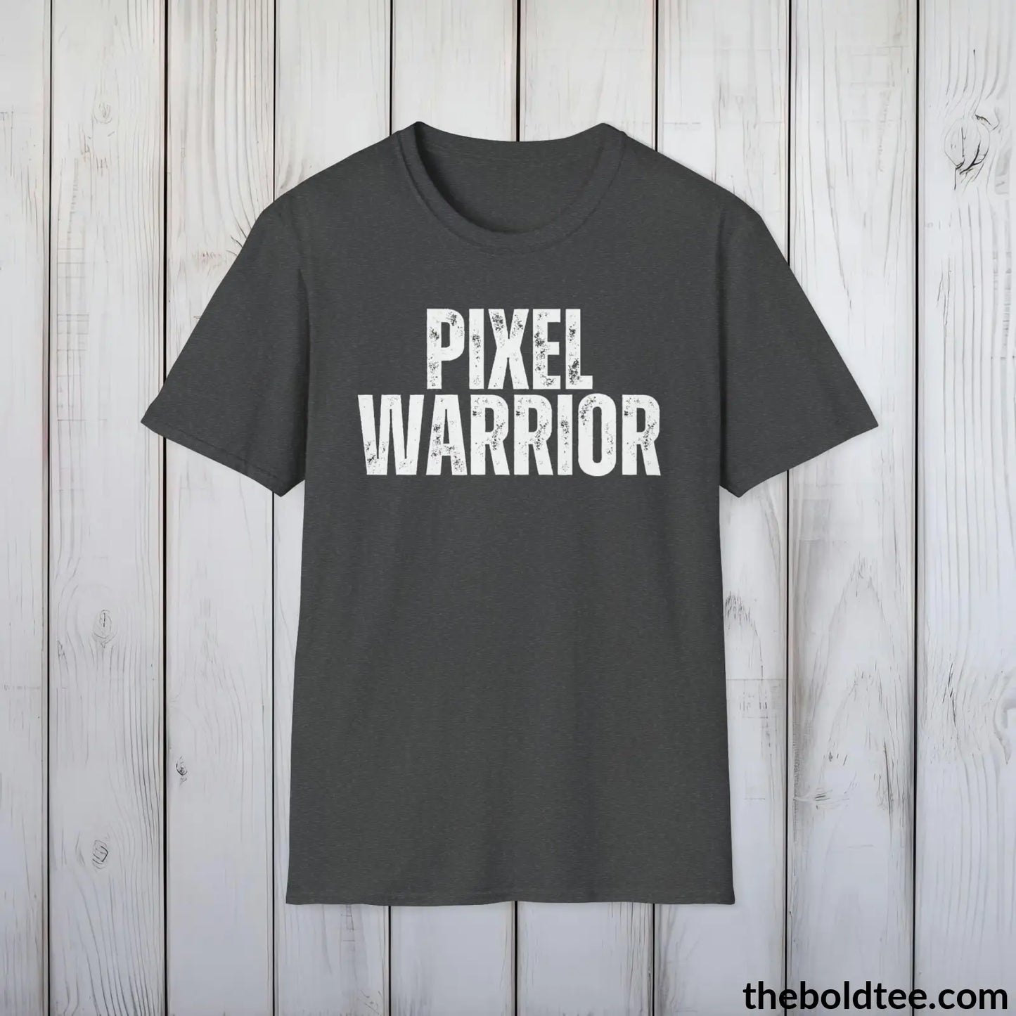 T-Shirt Dark Heather / S PIXEL WARRIOR Gamer Tee - Sustainable & Soft Cotton Crewneck Unisex T-Shirt - 9 Bold Colors