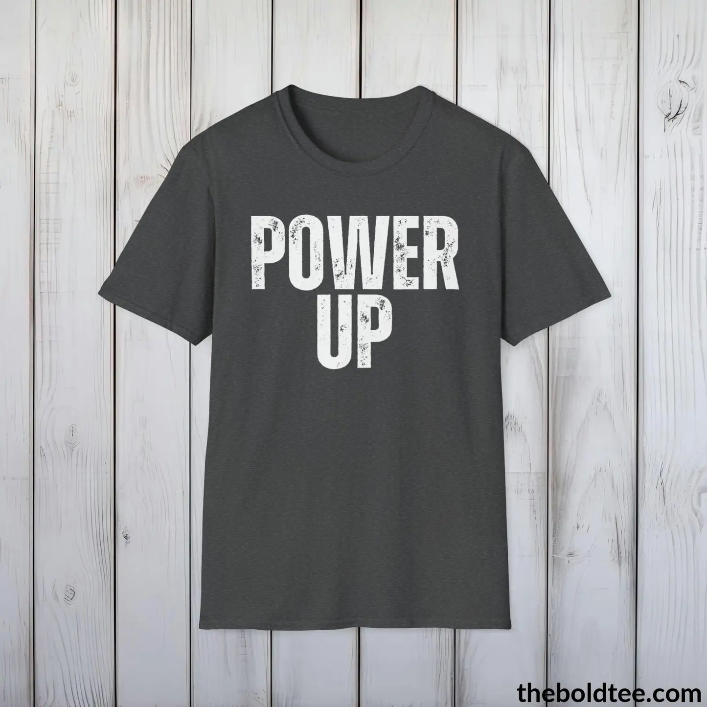 T-Shirt Dark Heather / S POWER UP Gamer Tee - Sustainable & Soft Cotton Crewneck Unisex T-Shirt - 9 Bold Colors