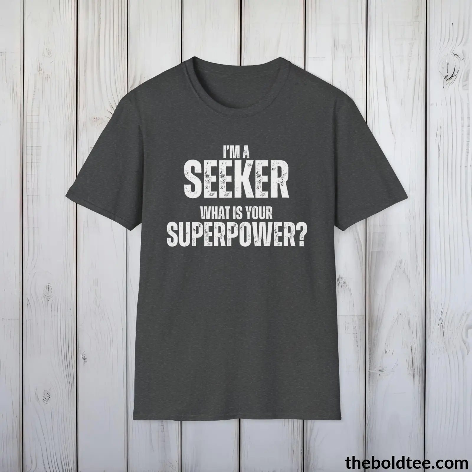 T-Shirt Dark Heather / S SEEKER Superpower Tee - Casual, Sustainable & Soft Cotton Crewneck Unisex T-Shirt - in 9 Bold Colors