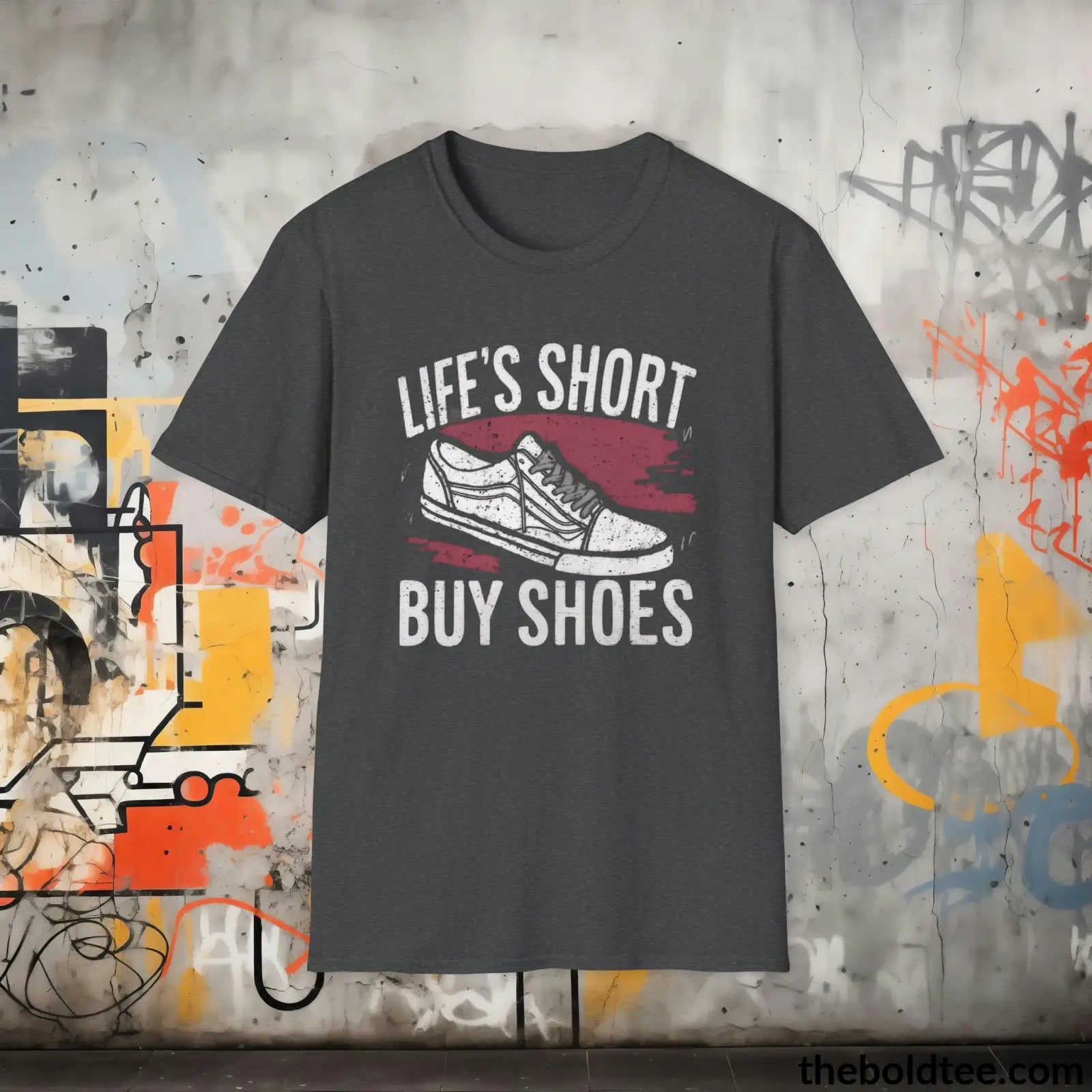 T-Shirt Dark Heather / S Shoe Lover's Delight T-Shirt - Sneaker Enthusiast's Softstyle Shirt - Perfect Gift for Cool Friends - 100% Ring-Spun Cotton - 3 Colors