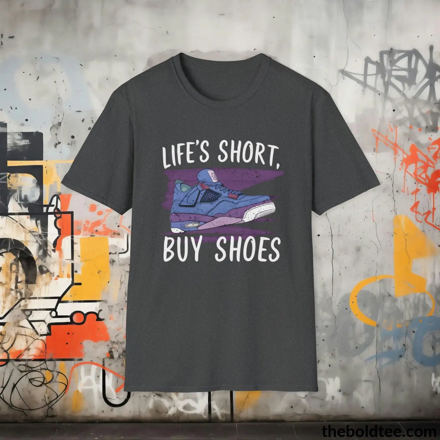 T-Shirt Dark Heather / S Shoe Lover's Delight T-Shirt - Sneaker Enthusiast's Softstyle Shirt - Perfect Gift for Cool Friends - 100% Ring-Spun Cotton - 3 Colors