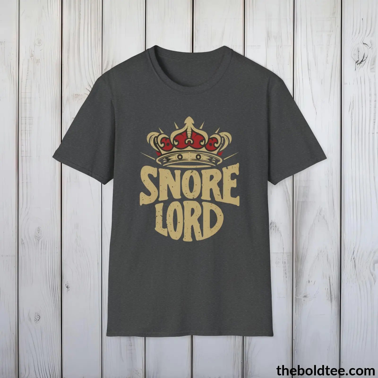 T-Shirt Dark Heather / S Snore Lord Dad Sleep Shirt - Sleepy Dad's Favorite Tee - Perfect Funny Dad T-Shirt Gift - Ultimate Comfort in Black, Grey or Navy