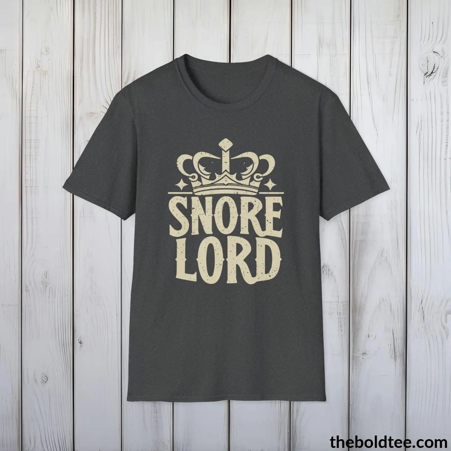 T-Shirt Dark Heather / S Snore Lord Dad Sleep Shirt - Sleepy Dad's Favorite Tee - Perfect Funny Dad T-Shirt Gift - Ultimate Comfort in Black, Grey or Navy