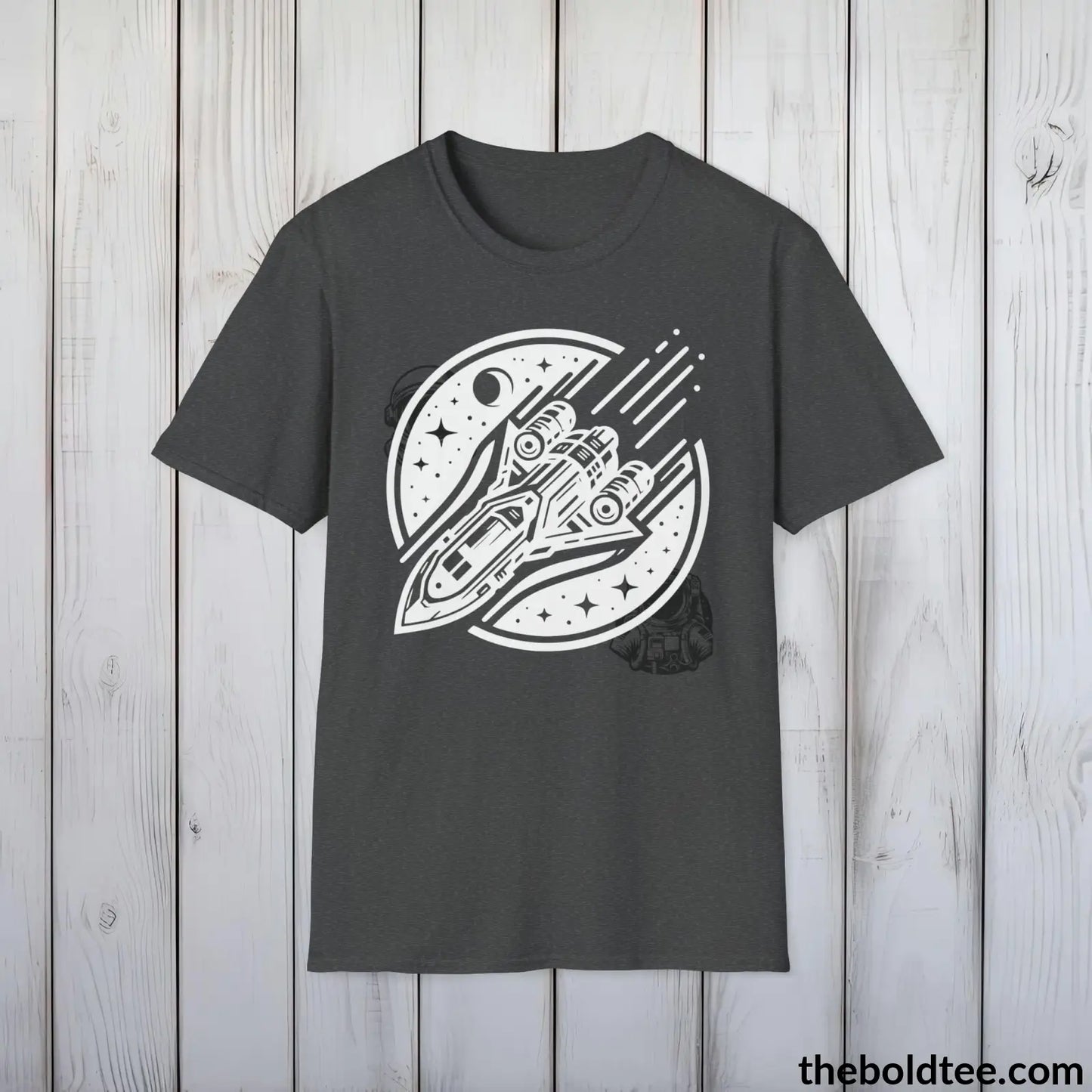 T-Shirt Dark Heather / S Space Ship Tee - Sustainable & Soft Cotton Crewneck Unisex T-Shirt - 9 Bold Colors