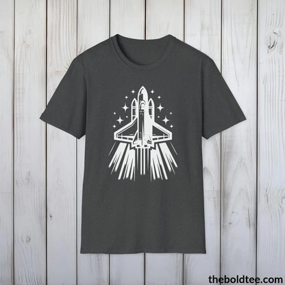 T-Shirt Dark Heather / S Space Ship Tee - Sustainable & Soft Cotton Crewneck Unisex T-Shirt - 9 Bold Colors