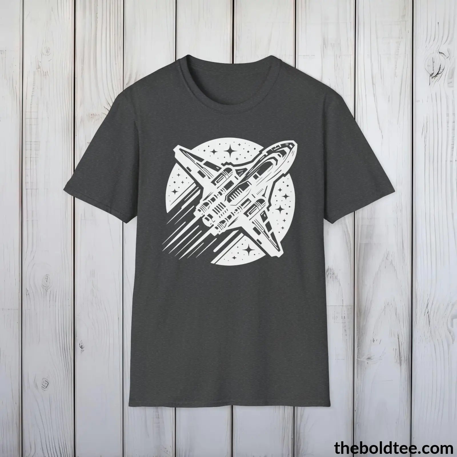 T-Shirt Dark Heather / S Space Ship Tee - Sustainable & Soft Cotton Crewneck Unisex T-Shirt - 9 Bold Colors