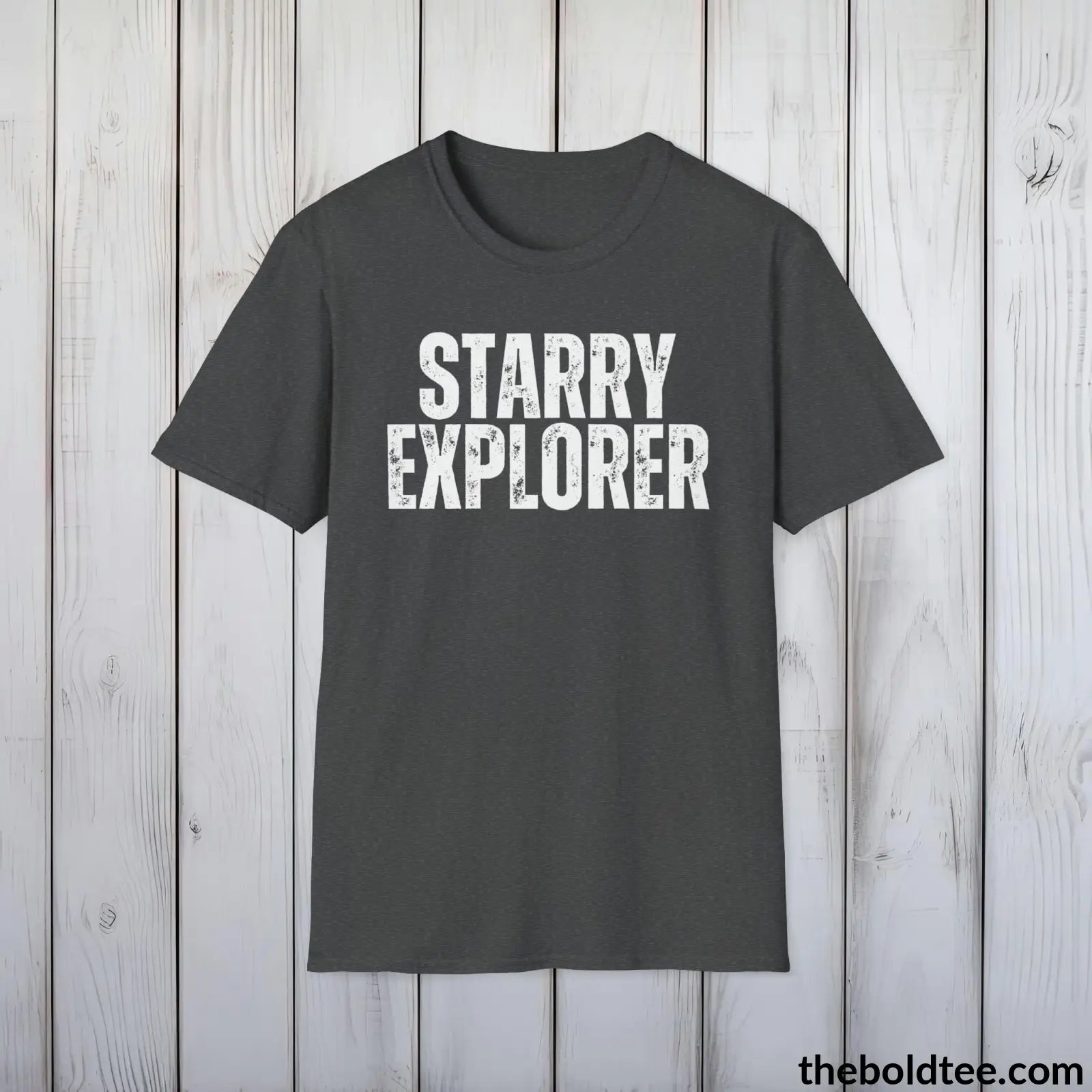 T-Shirt Dark Heather / S STARRY EXPLORER Space Tee - Casual, Sustainable & Soft Cotton Crewneck Unisex T-Shirt - 9 Bold Colors