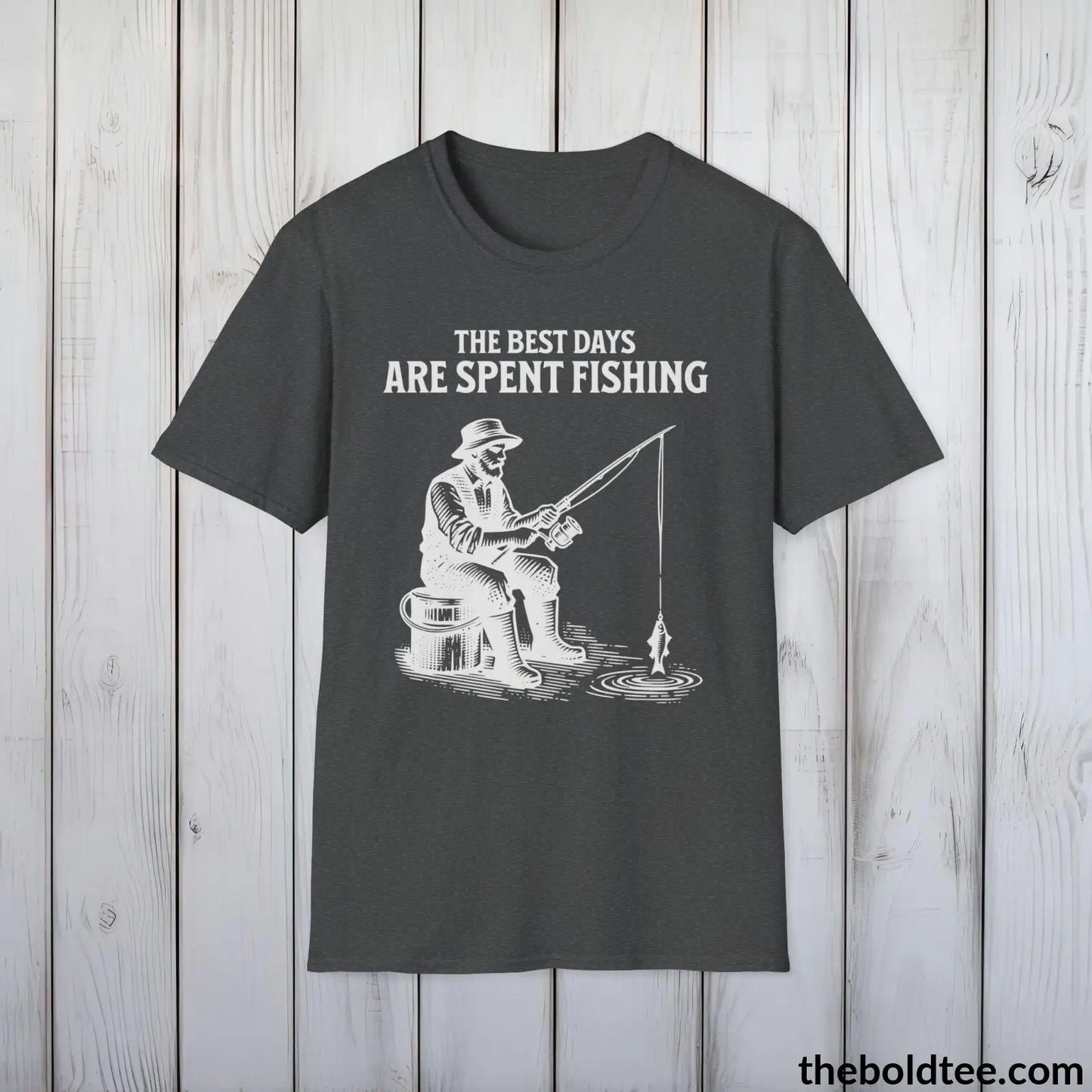 T-Shirt Dark Heather / S The Best Days Are Spent Fishing T-Shirt - Premium Fishing Graphic Tee - Fishing Gift For Fishermen - Cool Fisher Shirt - 9 Colors Available