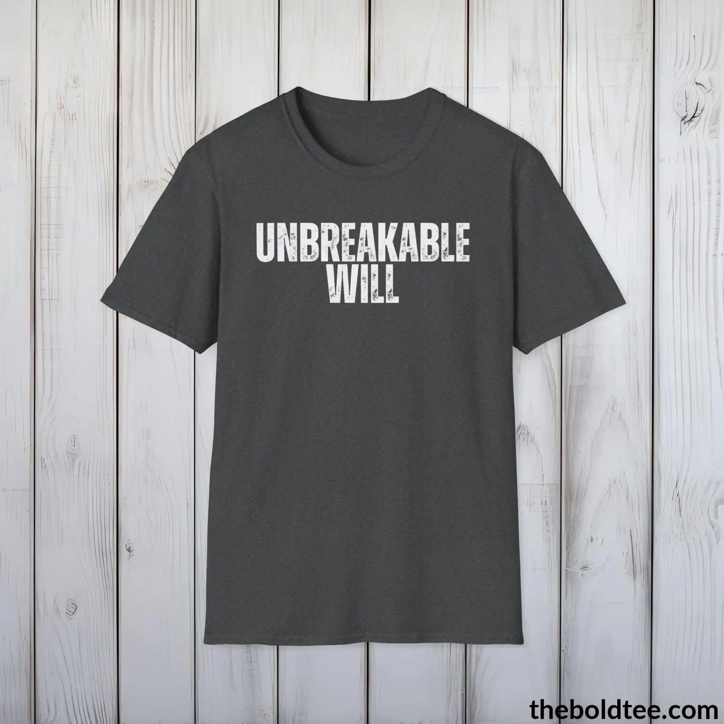 T-Shirt Dark Heather / S UNBREAKABLE WILL Military Tee - Strong & Versatile Cotton Crewneck T-Shirt - 9 Bold Colors