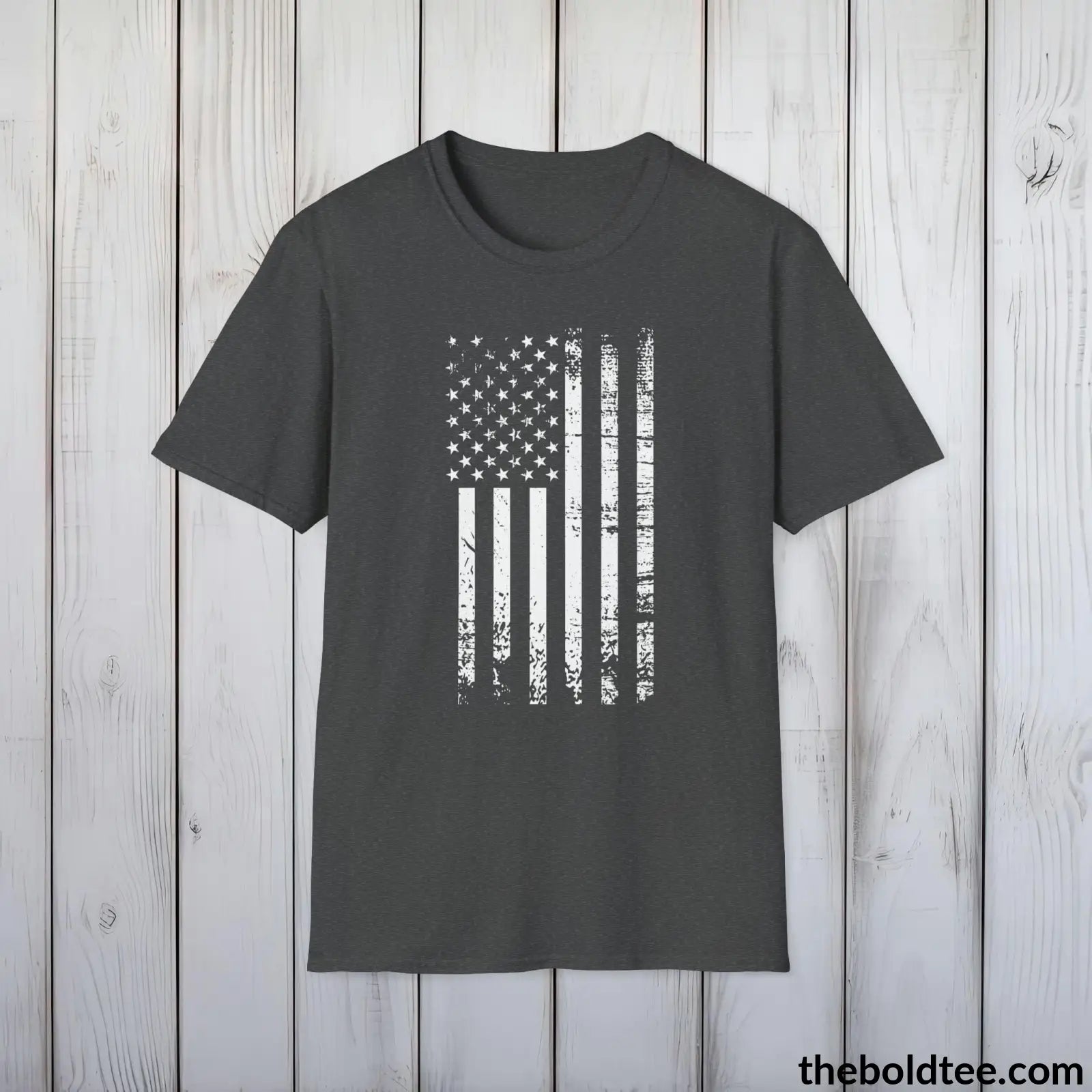 T-Shirt Dark Heather / S US FLAG Military Tee - Strong & Versatile Cotton Crewneck T-Shirt - 9 Bold Colors