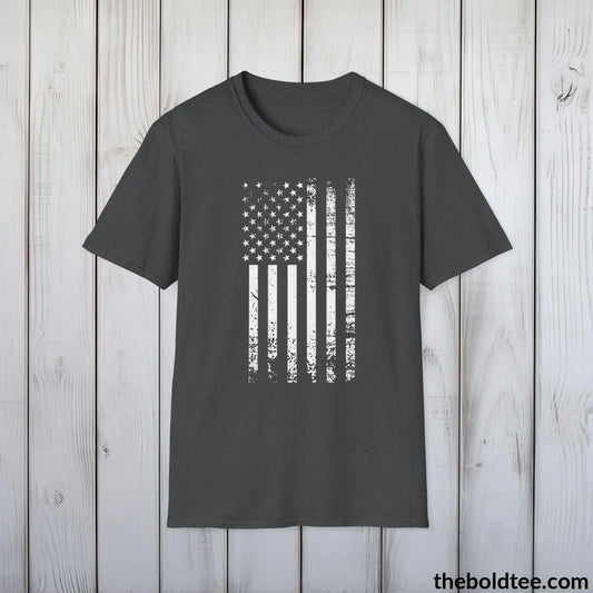 T-Shirt Dark Heather / S US FLAG Military Tee - Strong & Versatile Cotton Crewneck T-Shirt - 9 Bold Colors