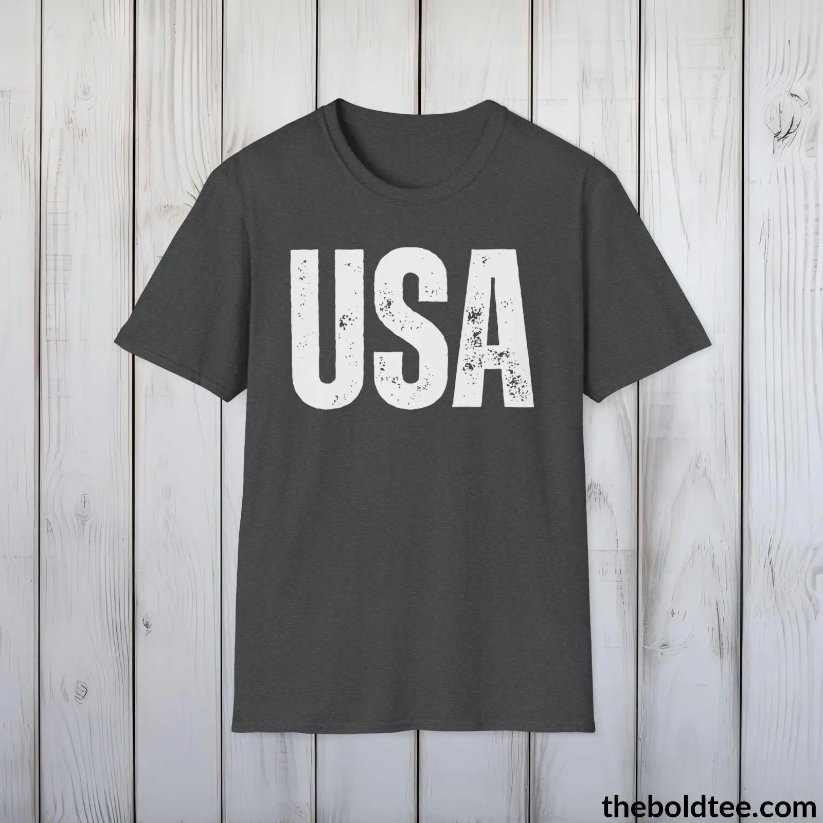 T-Shirt Dark Heather / S USA Tee - Casual, Sustainable & Soft Cotton Crewneck Unisex T-Shirt - 9 Bold Colors