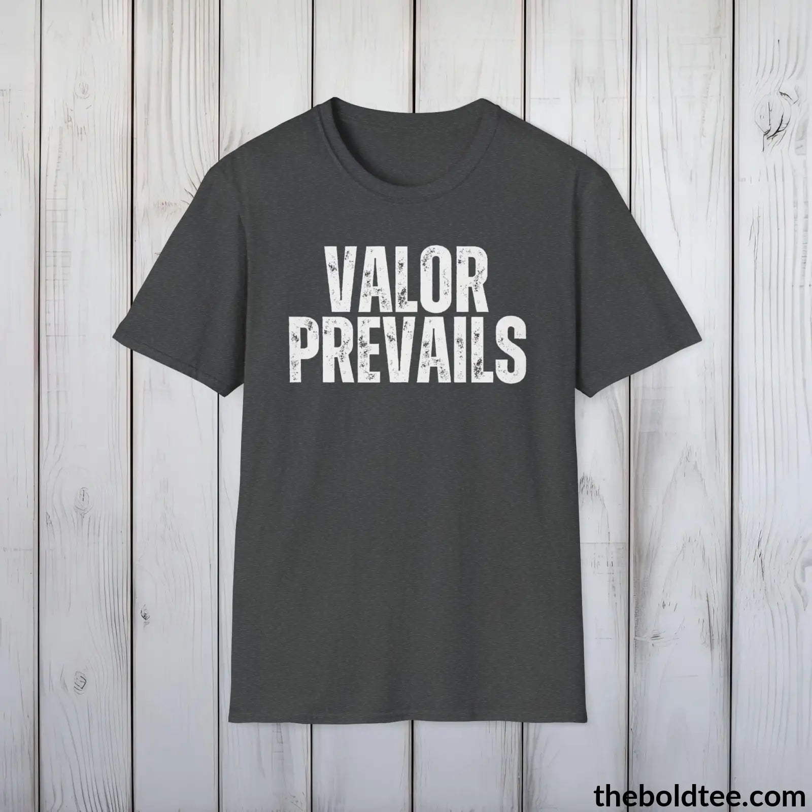 T-Shirt Dark Heather / S VALOR PREVAILS Military Tee - Strong & Versatile Cotton Crewneck T-Shirt - 9 Bold Colors