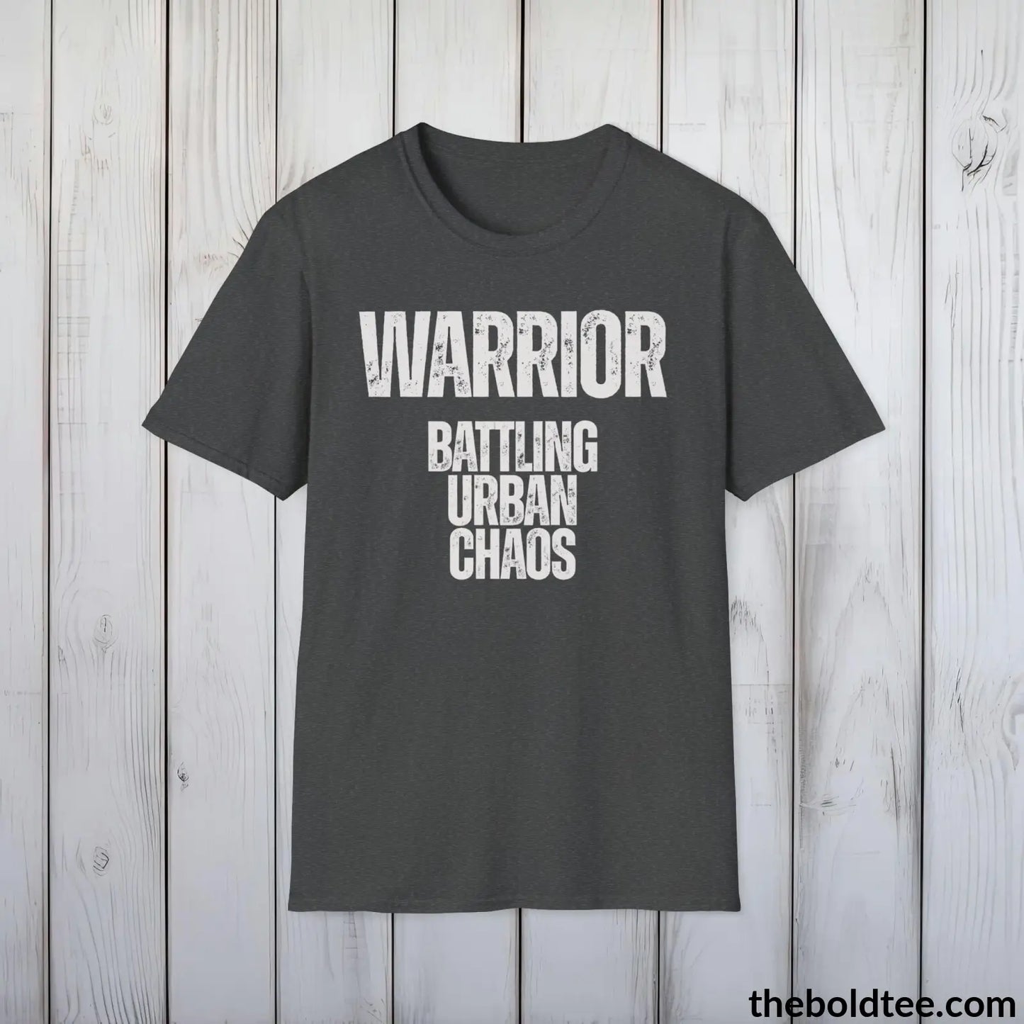 T-Shirt Dark Heather / S WARRIOR - Battling Urban Chaos Tee - Bold Urbnan Cotton T-Shirt - 9 Epic Colors Available