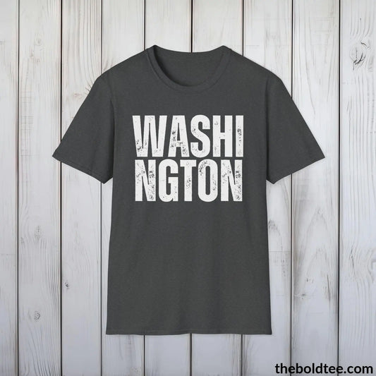 T-Shirt Dark Heather / S WASHINGTON - Casual, Sustainable & Soft Cotton Crewneck Unisex T-Shirt - 9 Bold Colors