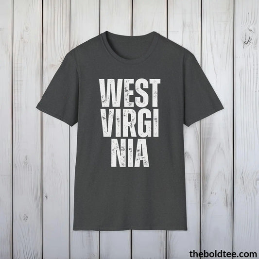 T-Shirt Dark Heather / S WEST VIRGINIA - Casual, Sustainable & Soft Cotton Crewneck Unisex T-Shirt - 9 Bold Colors