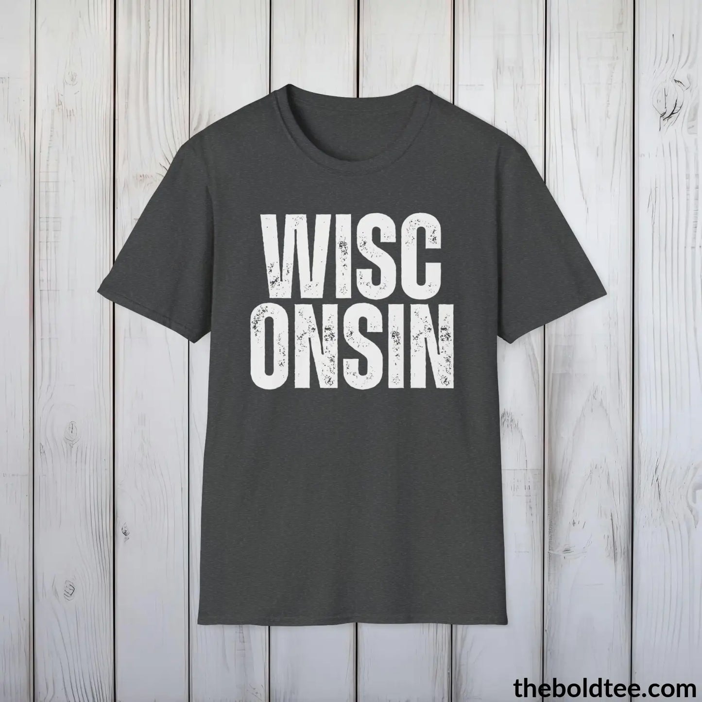 T-Shirt Dark Heather / S WISCONSIN - Casual, Sustainable & Soft Cotton Crewneck Unisex T-Shirt - 9 Bold Colors