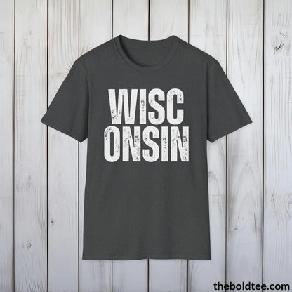 T-Shirt Dark Heather / S WISCONSIN - Casual, Sustainable & Soft Cotton Crewneck Unisex T-Shirt - 9 Bold Colors