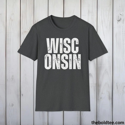 T-Shirt Dark Heather / S WISCONSIN - Casual, Sustainable & Soft Cotton Crewneck Unisex T-Shirt - 9 Bold Colors