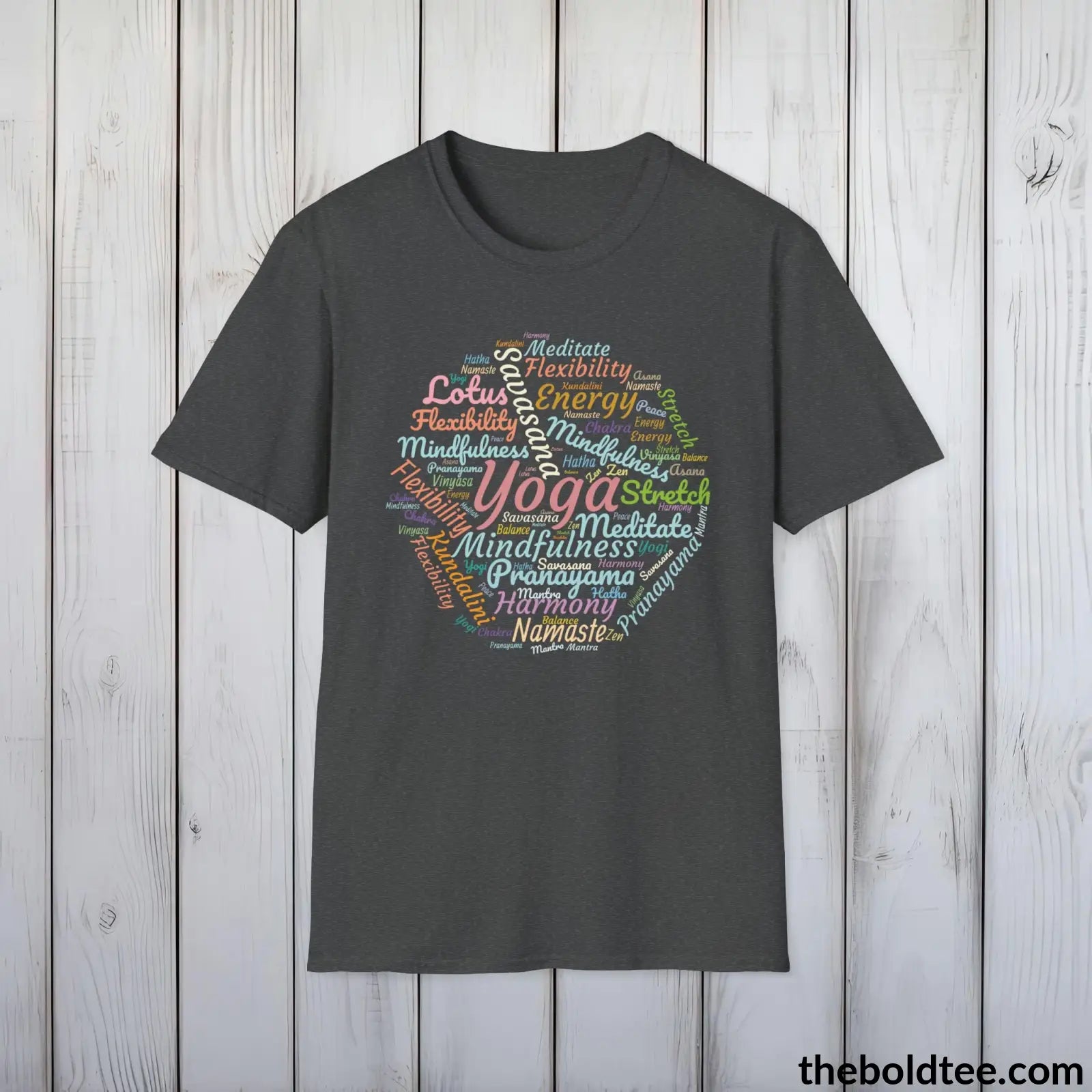 T-Shirt Dark Heather / S Yoga Word Art T-Shirt - Mindfulness & Harmony Vocabulary Unisex Tee - Peaceful Savasana Cotton Shirt Yogi Gift - 8 Stylish Trendy Colors