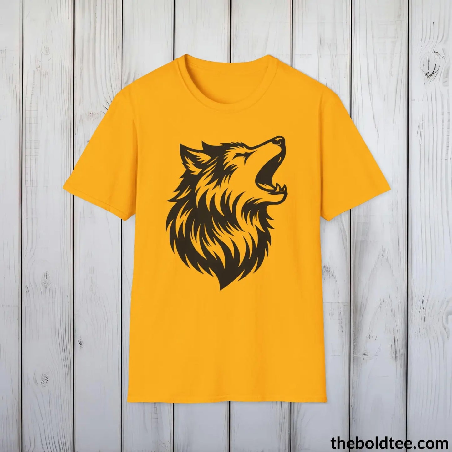 T-Shirt Gold / S Howling Wolf Tee - Casual, Sustainable & Soft Cotton Crewneck Unisex T-Shirt - in 9 Bold Colors