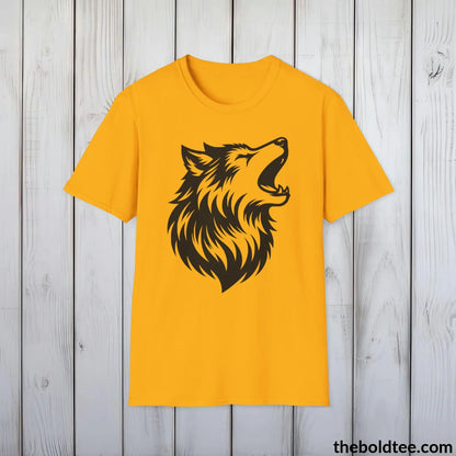 T-Shirt Gold / S Howling Wolf Tee - Casual, Sustainable & Soft Cotton Crewneck Unisex T-Shirt - in 9 Bold Colors