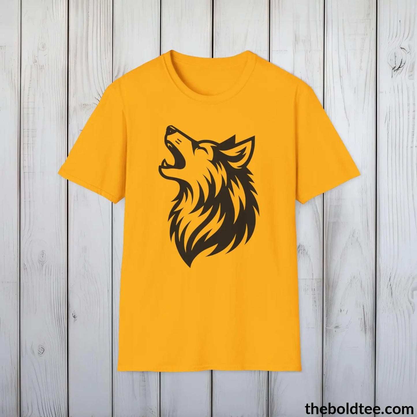 T-Shirt Gold / S Howling Wolf Tee - Casual, Sustainable & Soft Cotton Crewneck Unisex T-Shirt - in 9 Bold Colors