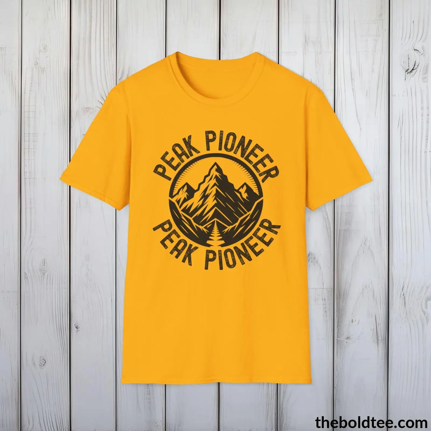 T-Shirt Gold / S PEAK PIONEER Hiking Tee - Sustainable & Soft Cotton Crewneck Unisex T-Shirt - 8 Trendy Colors