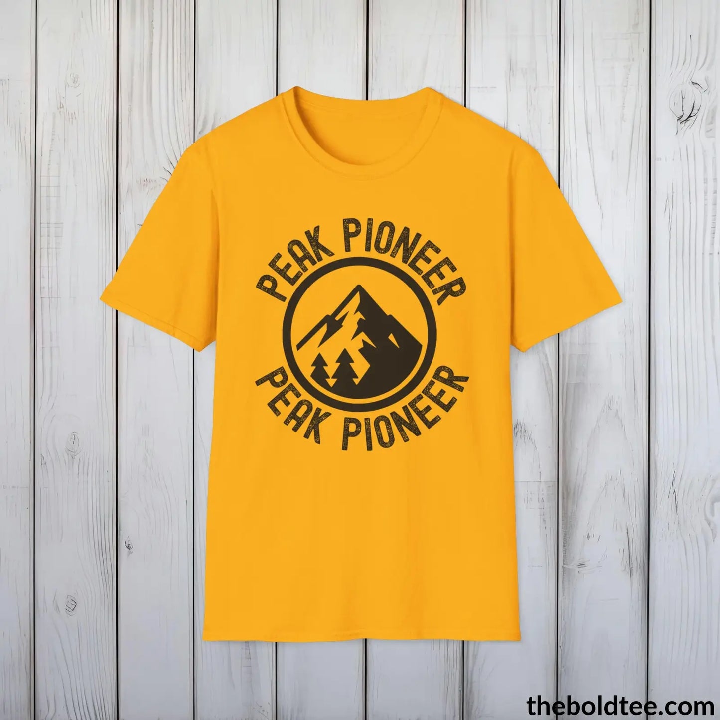 T-Shirt Gold / S PEAK PIONEER Hiking Tee - Sustainable & Soft Cotton Crewneck Unisex T-Shirt - 8 Trendy Colors