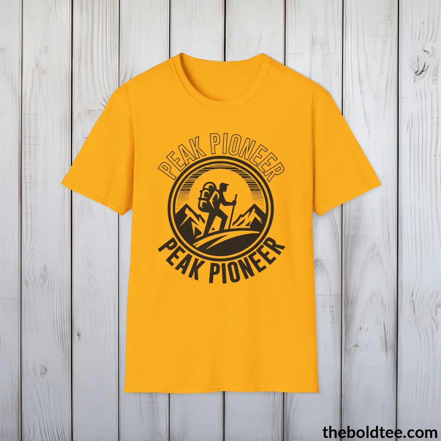 T-Shirt Gold / S PEAK PIONEER Hiking Tee - Sustainable & Soft Cotton Crewneck Unisex T-Shirt - 8 Trendy Colors