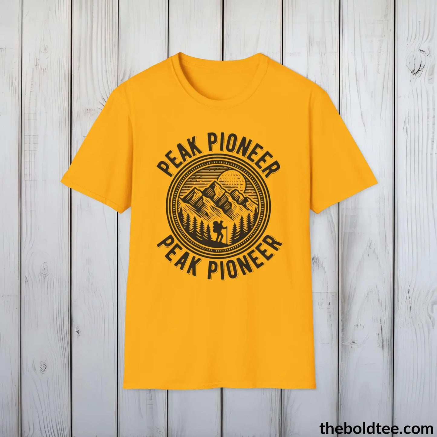 T-Shirt Gold / S PEAK PIONEER Hiking Tee - Sustainable & Soft Cotton Crewneck Unisex T-Shirt - 8 Trendy Colors