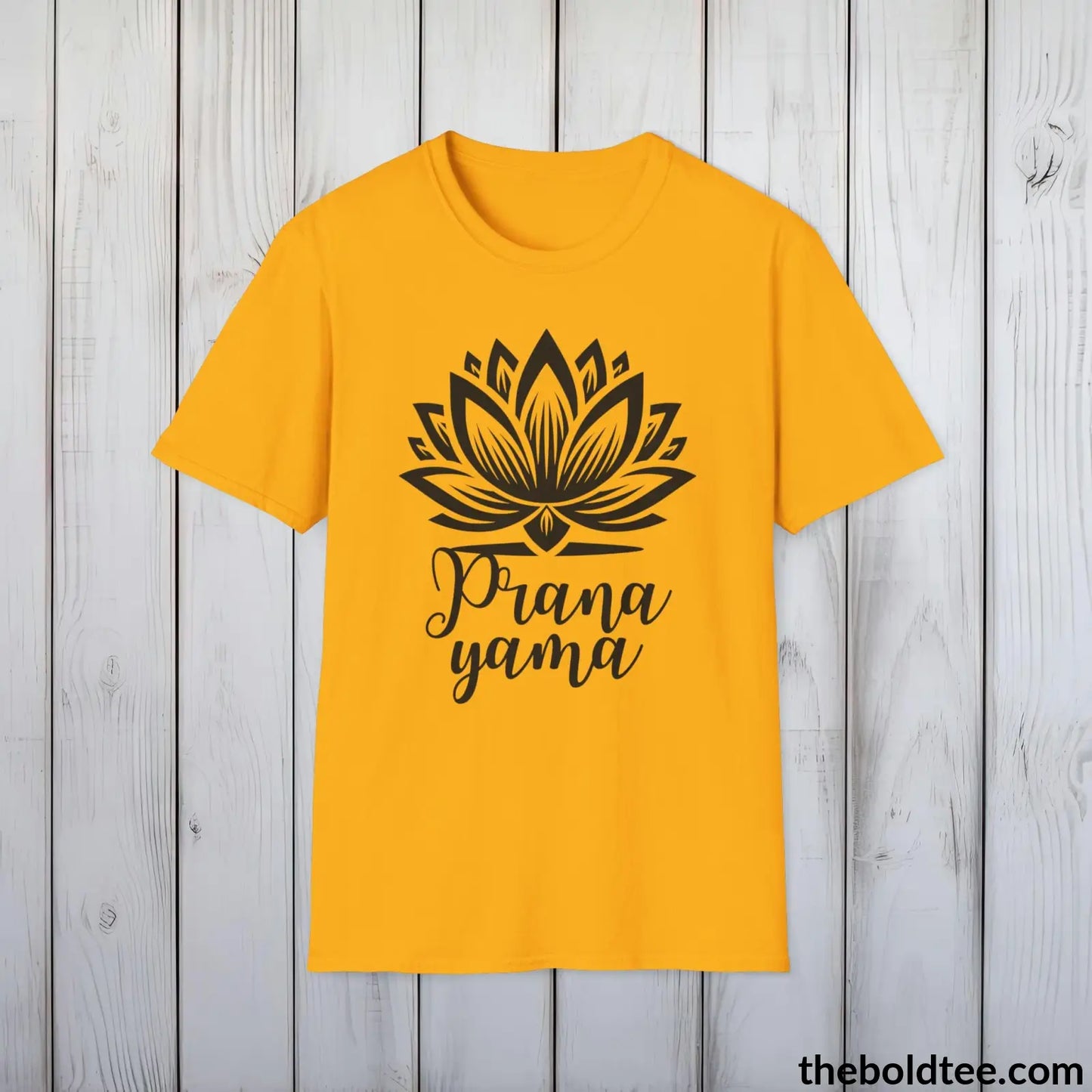 T-Shirt Gold / S Pranayama Yoga Tee - Sustainable & Soft Cotton Crewneck Unisex T-Shirt - 9 Bold Colors