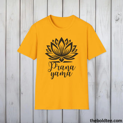 T-Shirt Gold / S Pranayama Yoga Tee - Sustainable & Soft Cotton Crewneck Unisex T-Shirt - 9 Bold Colors