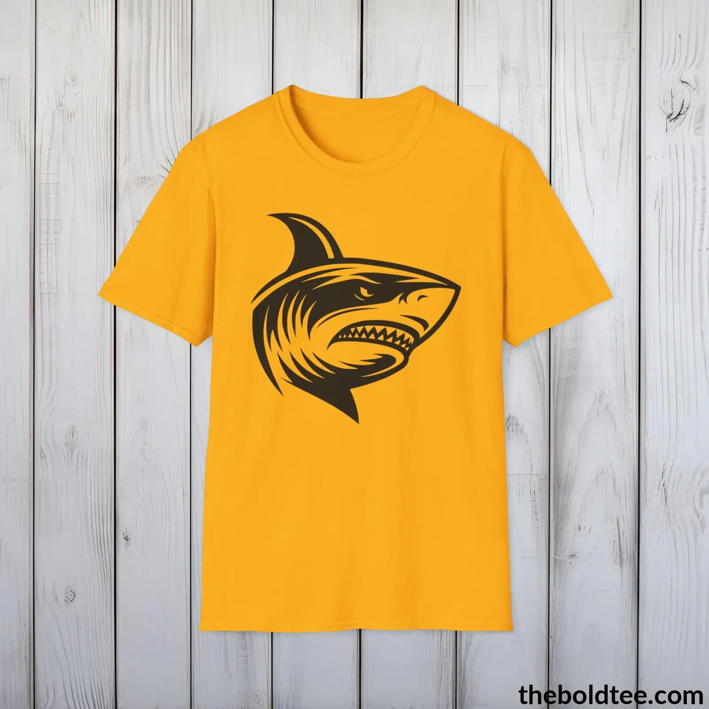 T-Shirt Gold / S Shark Tee - Casual, Sustainable & Soft Cotton Crewneck Unisex T-Shirt - in 9 Bold Colors