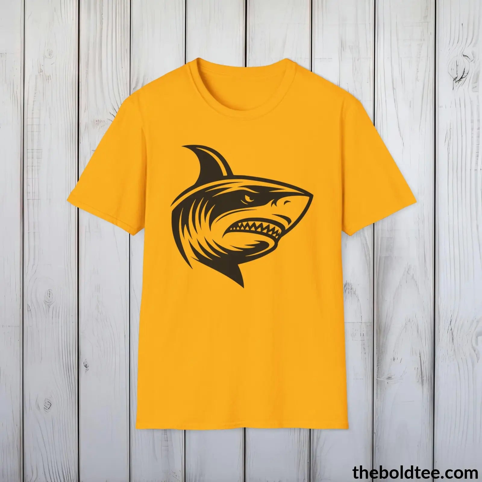 T-Shirt Gold / S Shark Tee - Casual, Sustainable & Soft Cotton Crewneck Unisex T-Shirt - in 9 Bold Colors