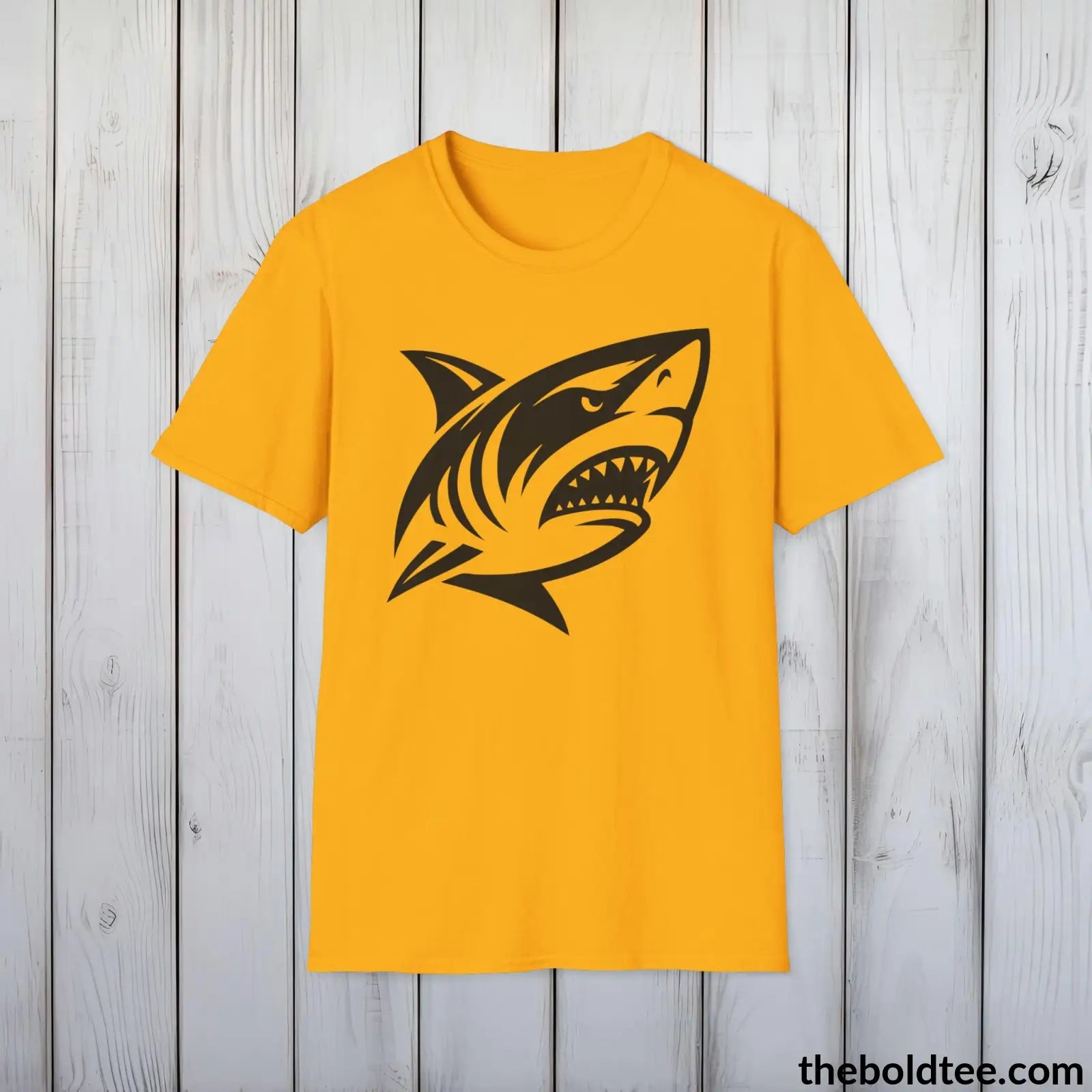 T-Shirt Gold / S Shark Tee - Casual, Sustainable & Soft Cotton Crewneck Unisex T-Shirt - in 9 Bold Colors